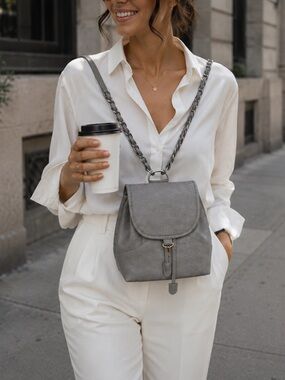 Anthropologie sample bag  Gray Chain-Strap Leather Backpack. Chanel inspire.